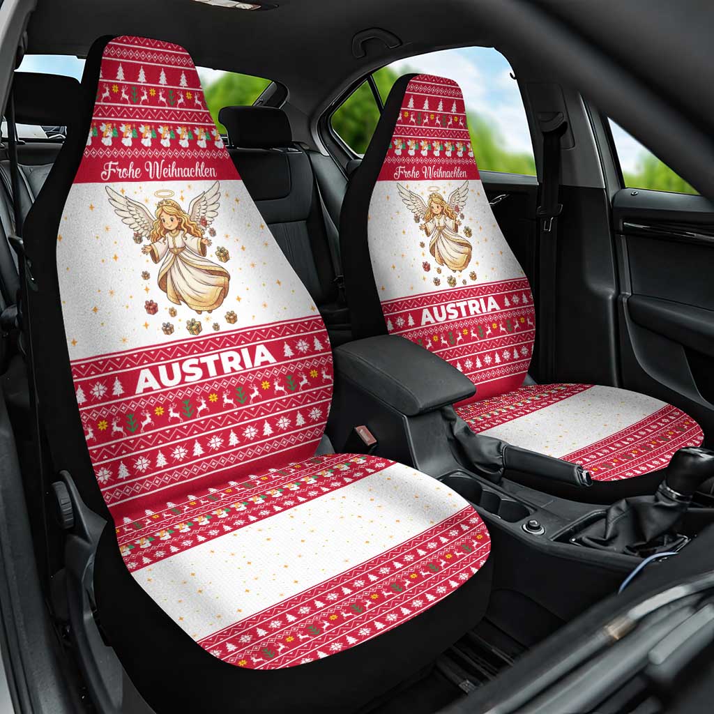 Austria Christmas Car Seat Cover with Frohe Weihnachten Angel Design and Red White Holiday - Wonder Print Shop
