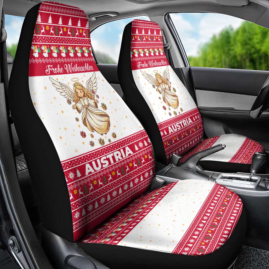 Austria Christmas Car Seat Cover with Frohe Weihnachten Angel Design and Red White Holiday - Wonder Print Shop