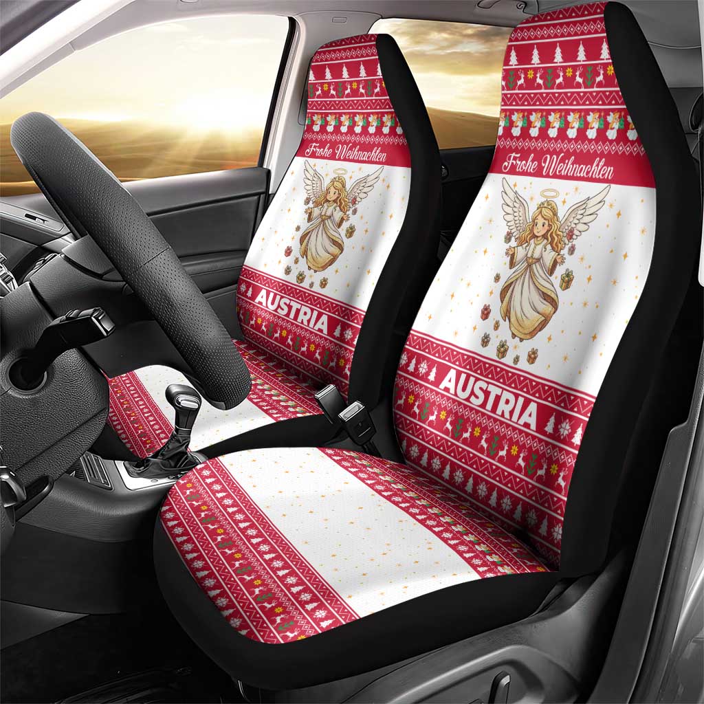 Austria Christmas Car Seat Cover with Frohe Weihnachten Angel Design and Red White Holiday - Wonder Print Shop