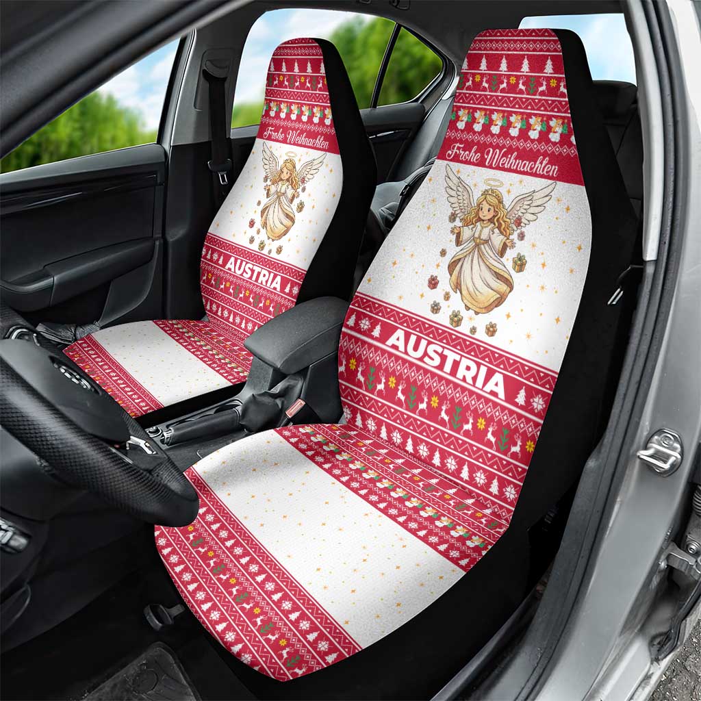 Austria Christmas Car Seat Cover with Frohe Weihnachten Angel Design and Red White Holiday - Wonder Print Shop