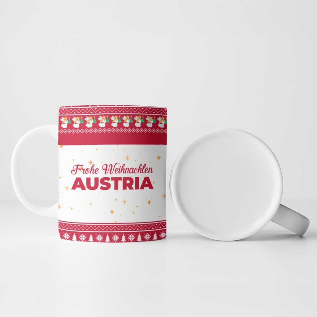 Austria Christmas Ceramic Mug with Frohe Weihnachten Angel Design and Red White Holiday - Wonder Print Shop
