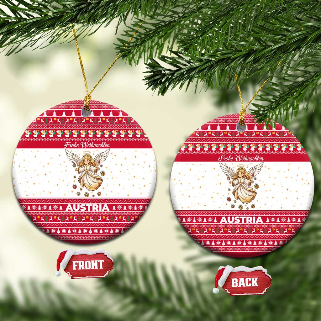 Austria Christmas Ceramic Ornament with Frohe Weihnachten Angel Design and Red White Holiday - Wonder Print Shop