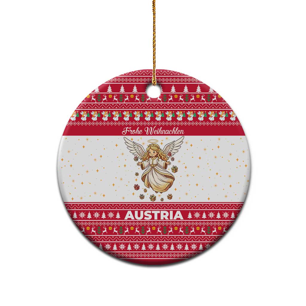 Austria Christmas Ceramic Ornament with Frohe Weihnachten Angel Design and Red White Holiday - Wonder Print Shop