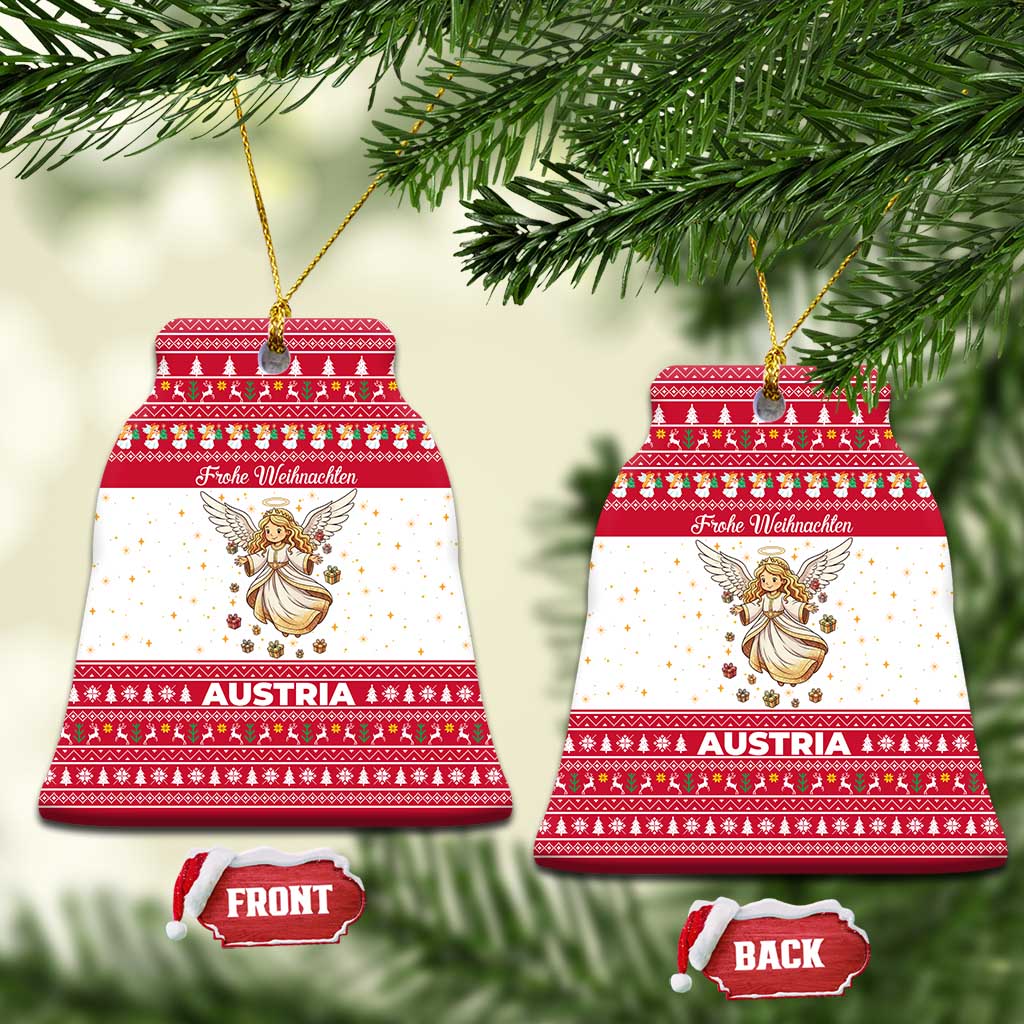 Austria Christmas Ceramic Ornament with Frohe Weihnachten Angel Design and Red White Holiday - Wonder Print Shop