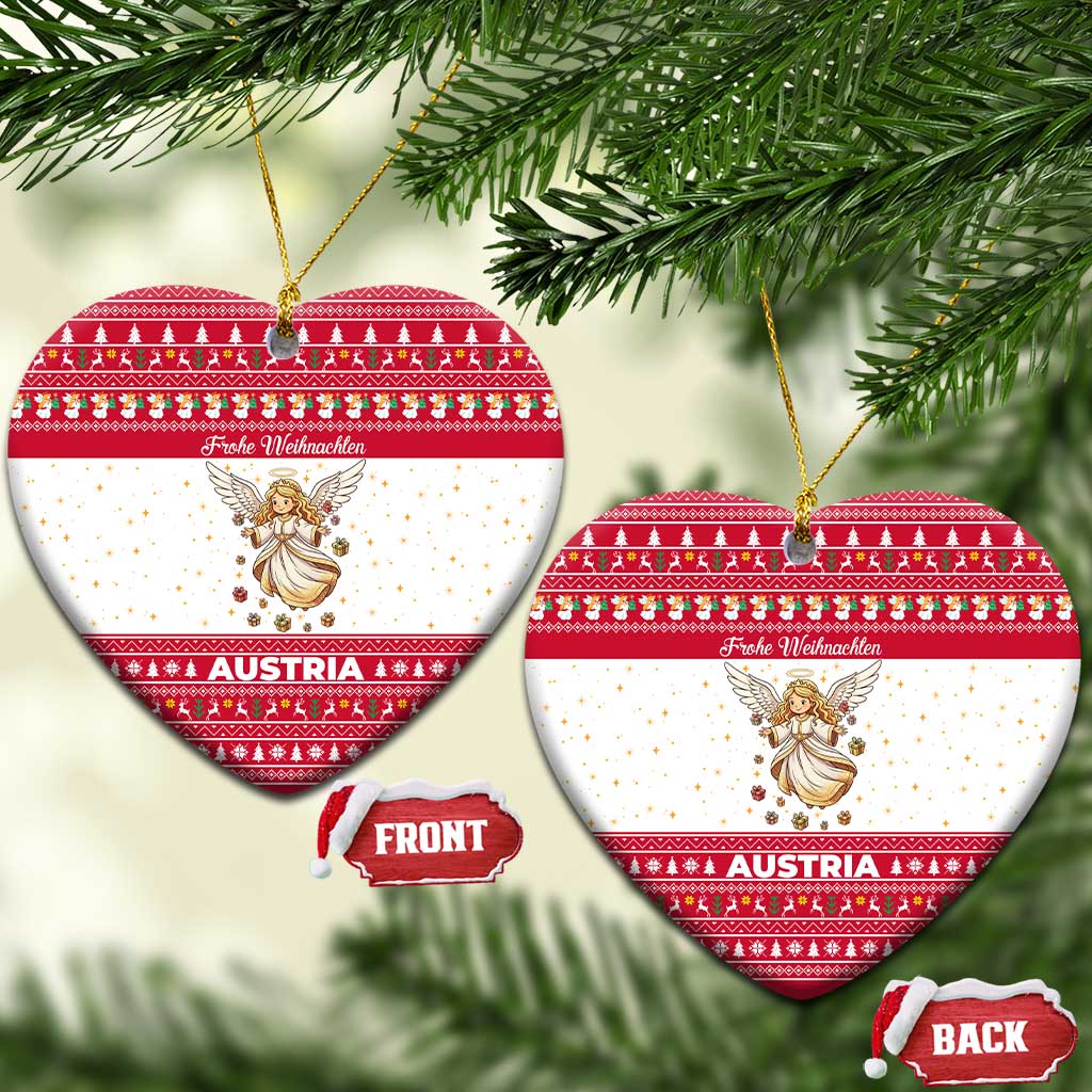 Austria Christmas Ceramic Ornament with Frohe Weihnachten Angel Design and Red White Holiday - Wonder Print Shop