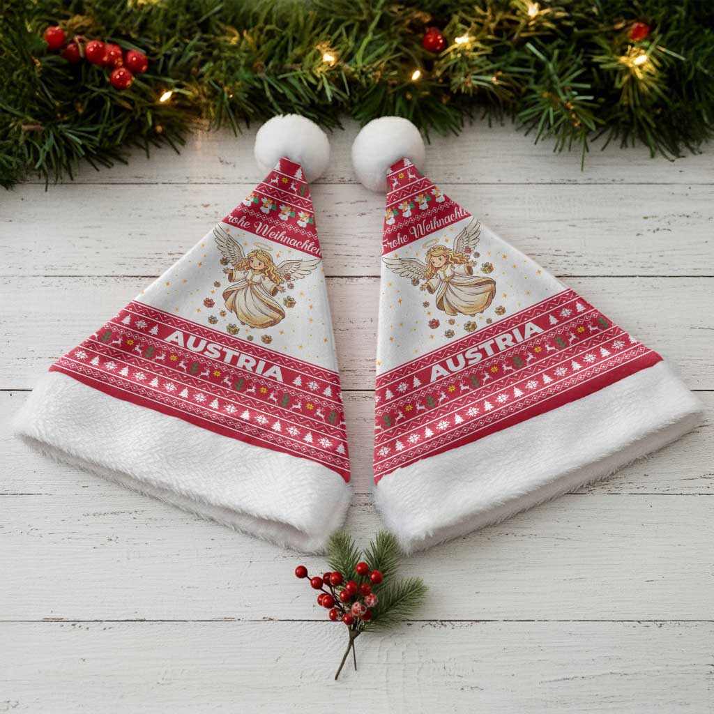 Austria Christmas Santa Hat with Frohe Weihnachten Angel Design and Red White Holiday - Wonder Print Shop