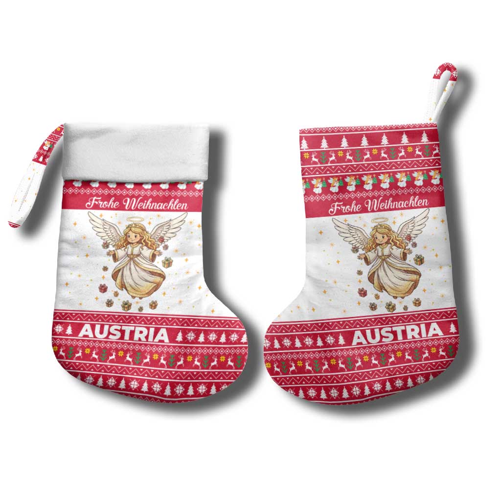 Austria Christmas Stocking with Frohe Weihnachten Angel Design and Red White Holiday - Wonder Print Shop