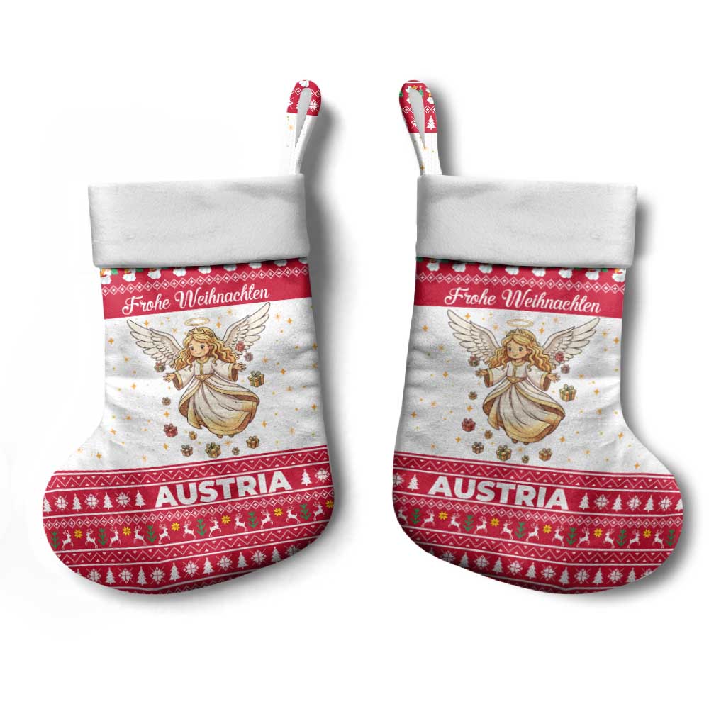 Austria Christmas Stocking with Frohe Weihnachten Angel Design and Red White Holiday - Wonder Print Shop