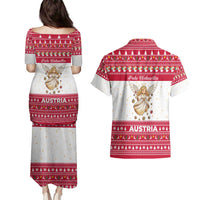 Austria Christmas Couples Matching Puletasi and Hawaiian Shirt with Frohe Weihnachten Angel Design and Red White Holiday - Wonder Print Shop