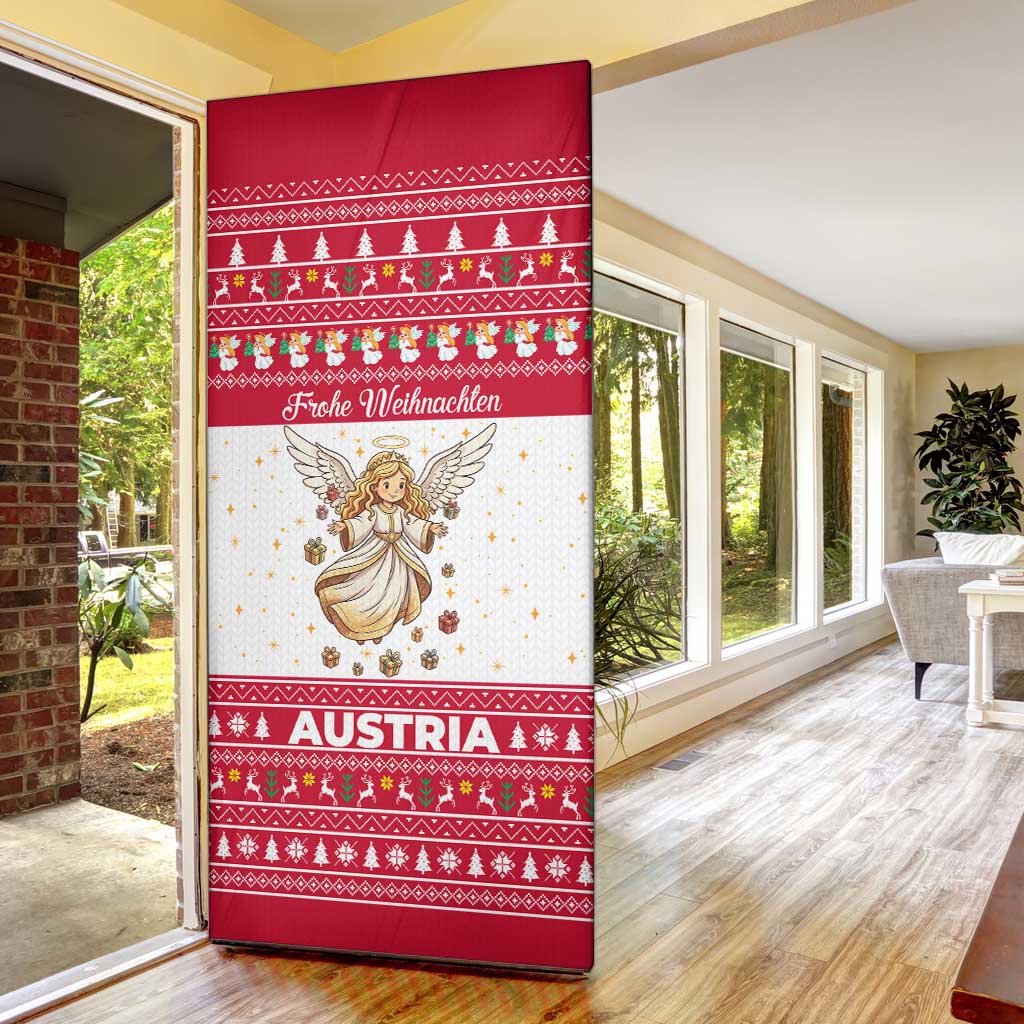 Austria Christmas Door Cover with Frohe Weihnachten Angel Design and Red White Holiday - Wonder Print Shop