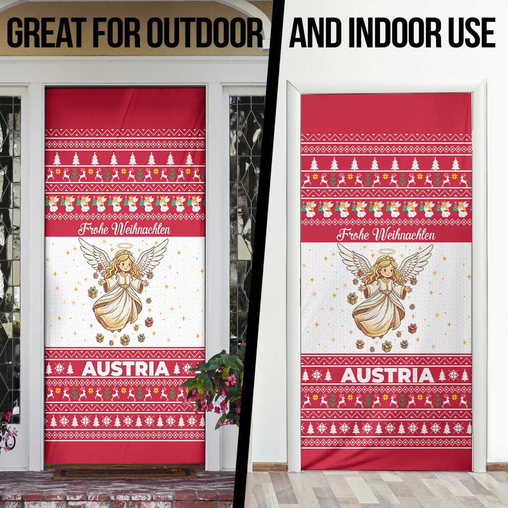 Austria Christmas Door Cover with Frohe Weihnachten Angel Design and Red White Holiday - Wonder Print Shop