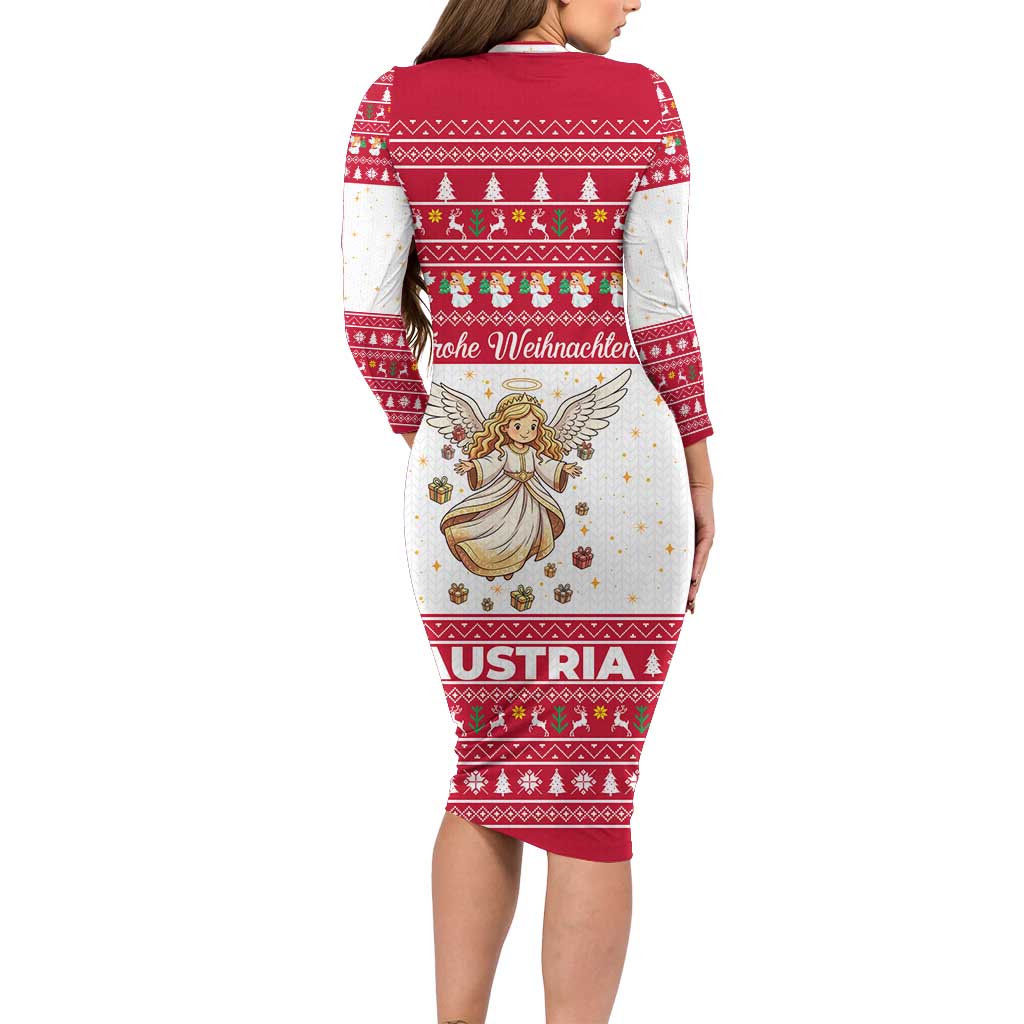 Austria Christmas Family Matching Long Sleeve Bodycon Dress and Hawaiian Shirt with Frohe Weihnachten Angel Design and Red White Holiday - Wonder Print Shop