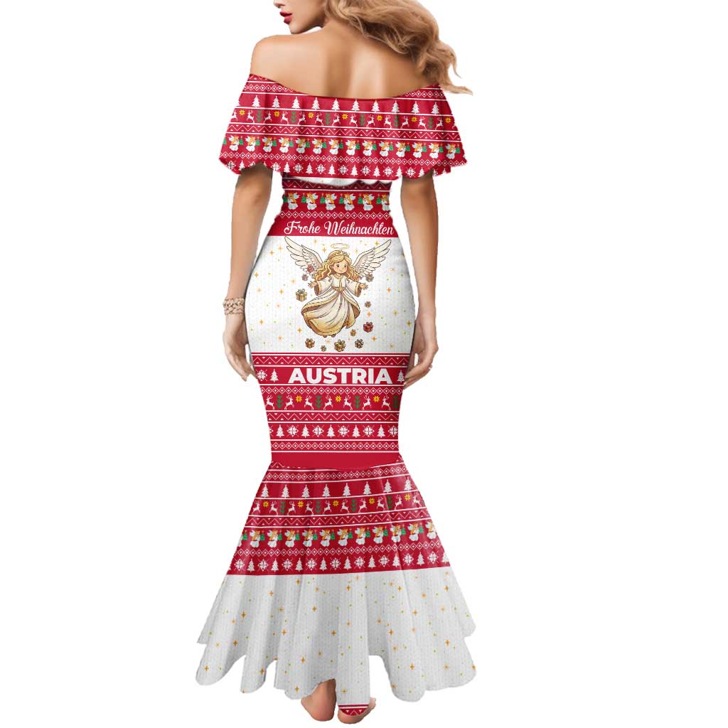 Austria Christmas Family Matching Mermaid Dress and Hawaiian Shirt with Frohe Weihnachten Angel Design and Red White Holiday - Wonder Print Shop