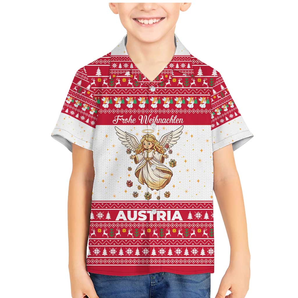 Austria Christmas Family Matching Mermaid Dress and Hawaiian Shirt with Frohe Weihnachten Angel Design and Red White Holiday - Wonder Print Shop