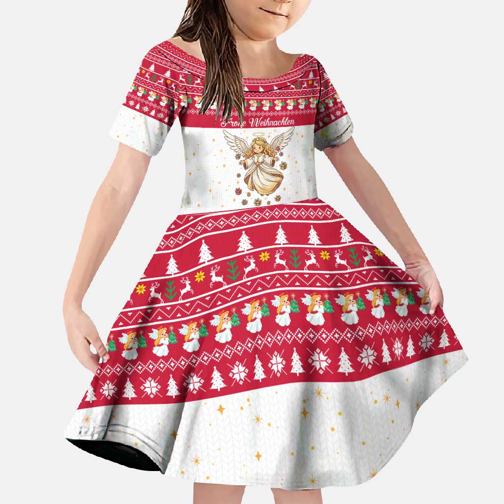 Austria Christmas Family Matching Off Shoulder Maxi Dress and Hawaiian Shirt with Frohe Weihnachten Angel Design and Red White Holiday - Wonder Print Shop