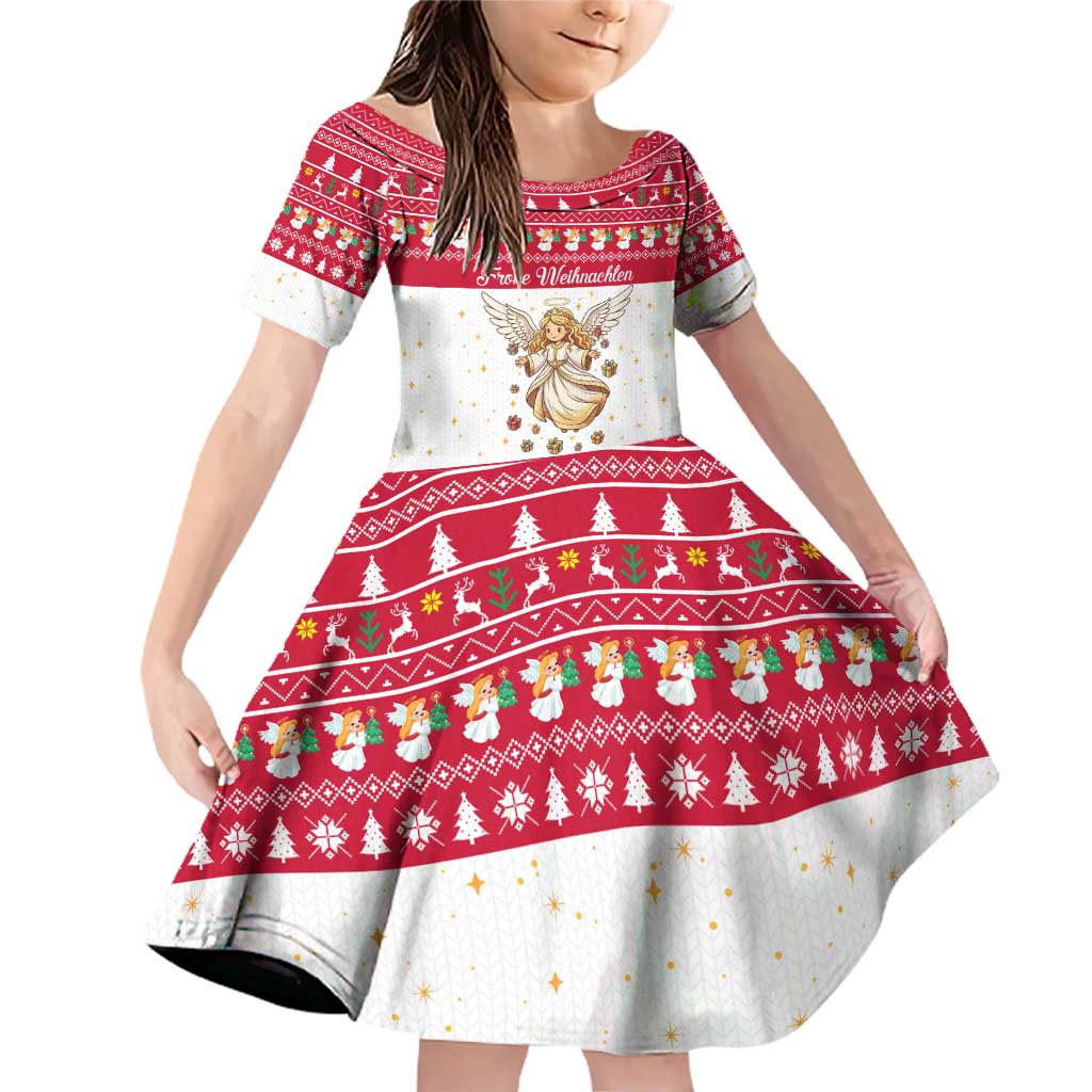 Austria Christmas Family Matching Off Shoulder Short Dress and Hawaiian Shirt with Frohe Weihnachten Angel Design and Red White Holiday - Wonder Print Shop