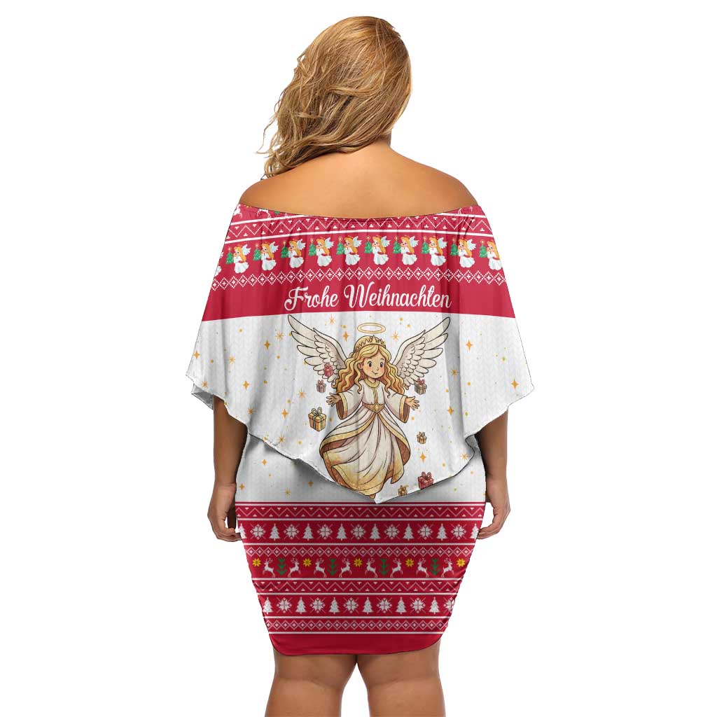 Austria Christmas Family Matching Off Shoulder Short Dress and Hawaiian Shirt with Frohe Weihnachten Angel Design and Red White Holiday - Wonder Print Shop