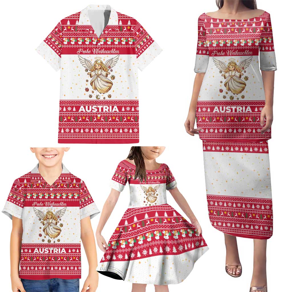 Austria Christmas Family Matching Puletasi and Hawaiian Shirt with Frohe Weihnachten Angel Design and Red White Holiday - Wonder Print Shop