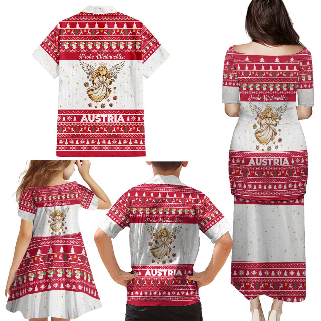 Austria Christmas Family Matching Puletasi and Hawaiian Shirt with Frohe Weihnachten Angel Design and Red White Holiday - Wonder Print Shop