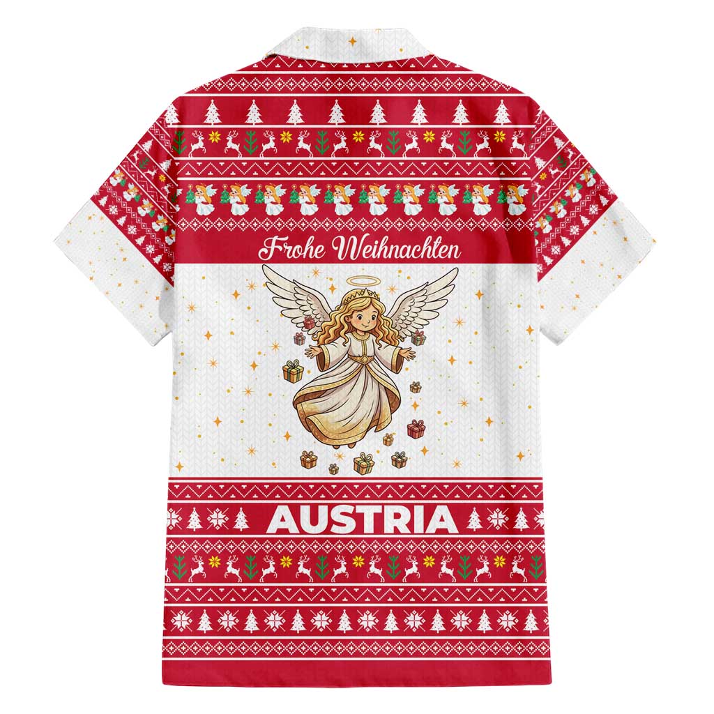 Austria Christmas Family Matching Short Sleeve Bodycon Dress and Hawaiian Shirt with Frohe Weihnachten Angel Design and Red White Holiday - Wonder Print Shop