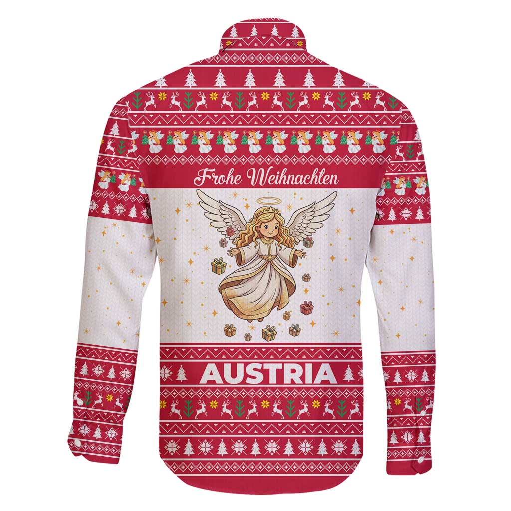 Austria Christmas Family Matching Short Sleeve Bodycon Dress and Hawaiian Shirt with Frohe Weihnachten Angel Design and Red White Holiday - Wonder Print Shop