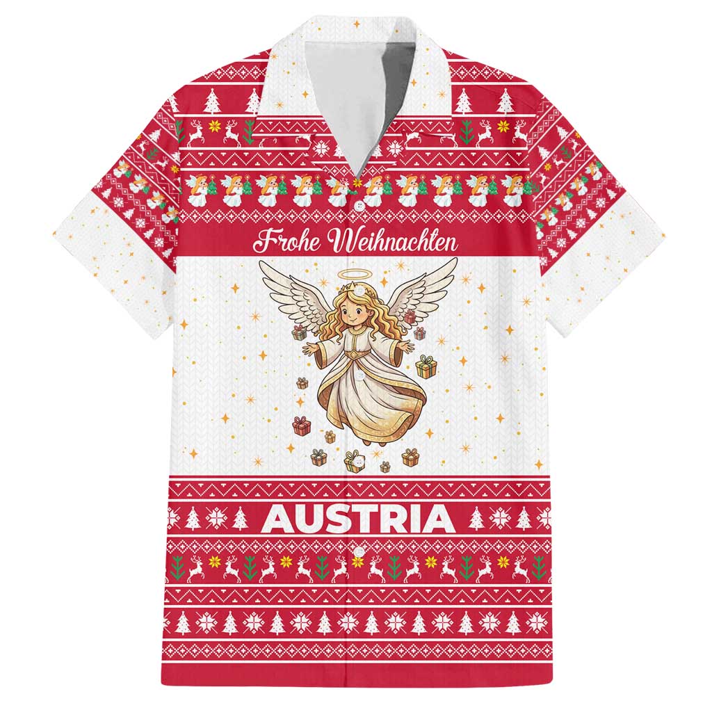 Austria Christmas Family Matching Summer Maxi Dress and Hawaiian Shirt with Frohe Weihnachten Angel Design and Red White Holiday - Wonder Print Shop