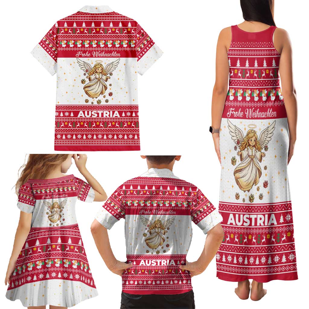 Austria Christmas Family Matching Tank Maxi Dress and Hawaiian Shirt with Frohe Weihnachten Angel Design and Red White Holiday - Wonder Print Shop