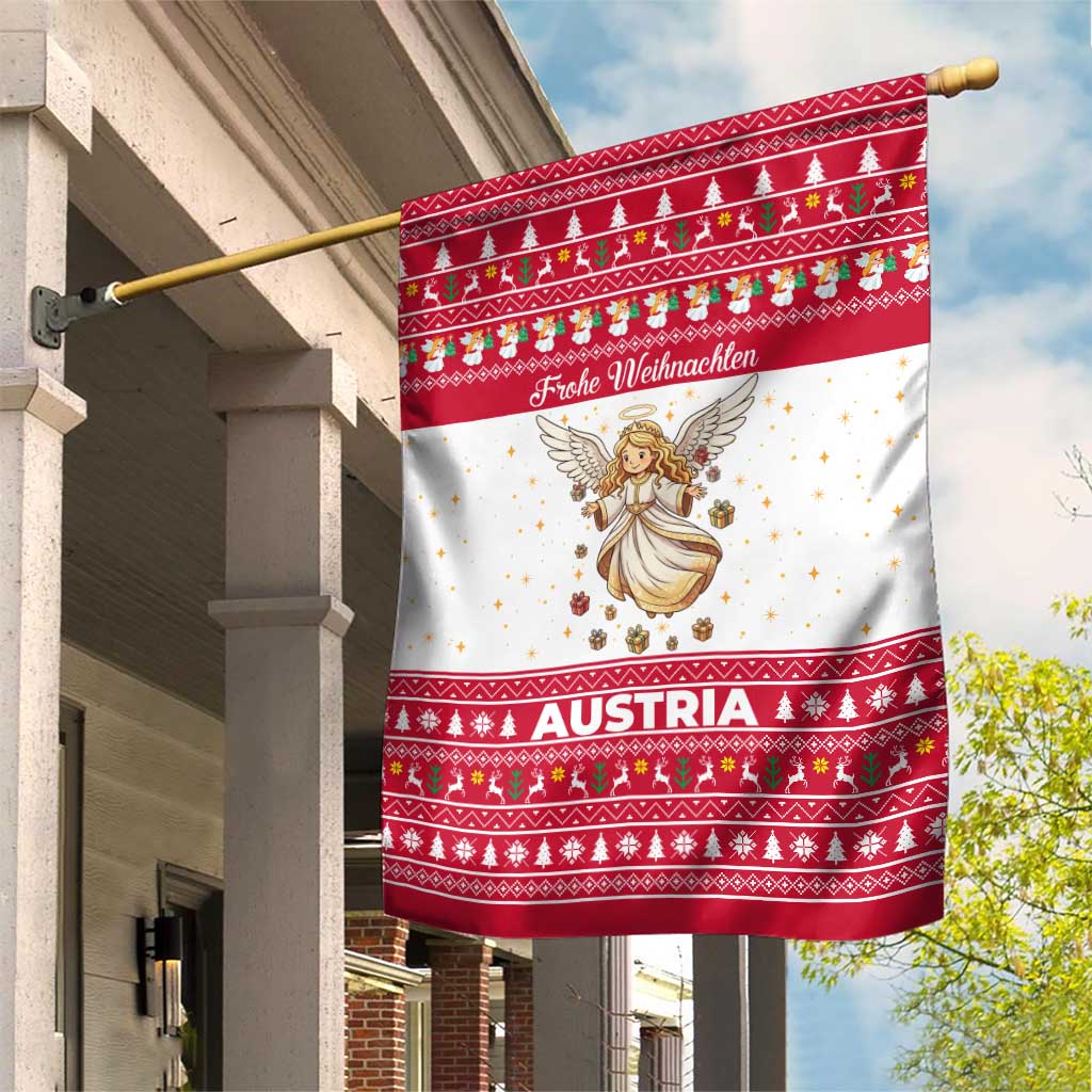 Austria Christmas Garden Flag with Frohe Weihnachten Angel Design and Red White Holiday - Wonder Print Shop