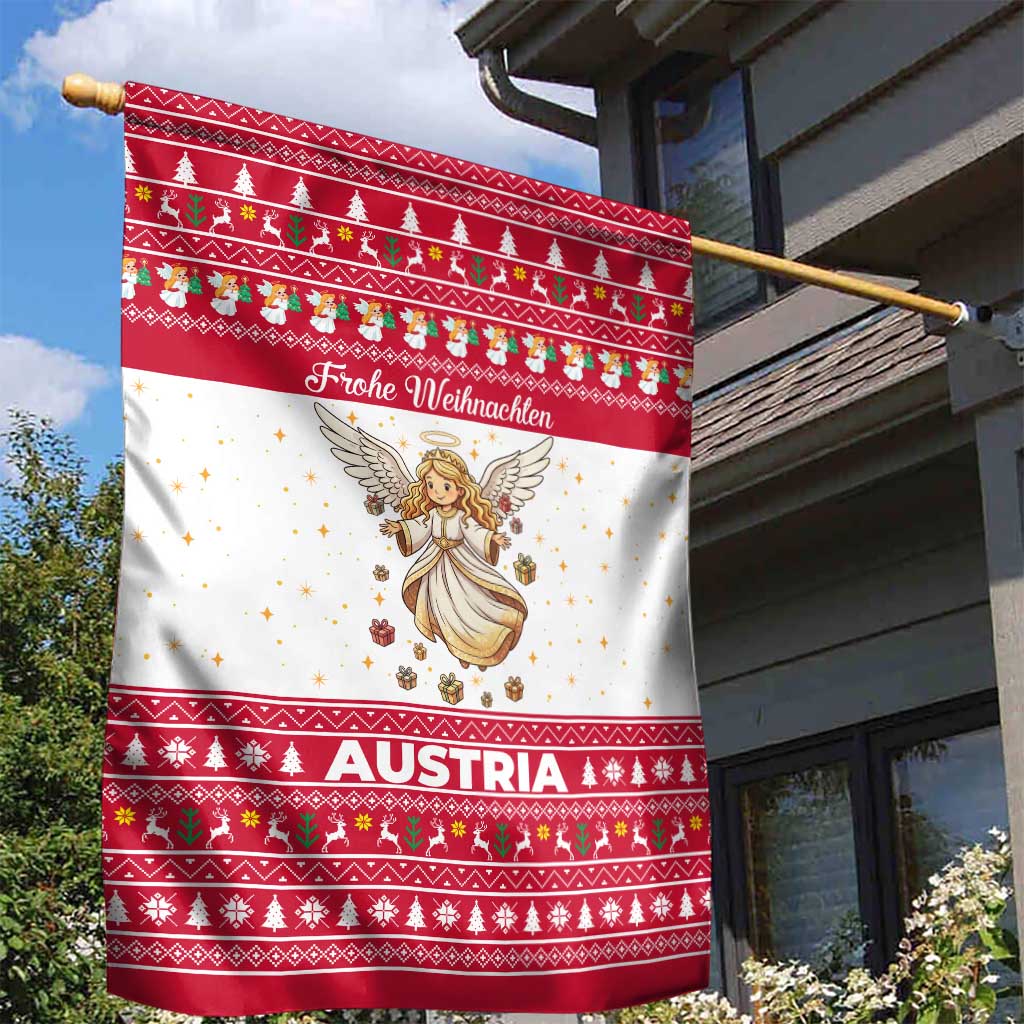 Austria Christmas Garden Flag with Frohe Weihnachten Angel Design and Red White Holiday - Wonder Print Shop