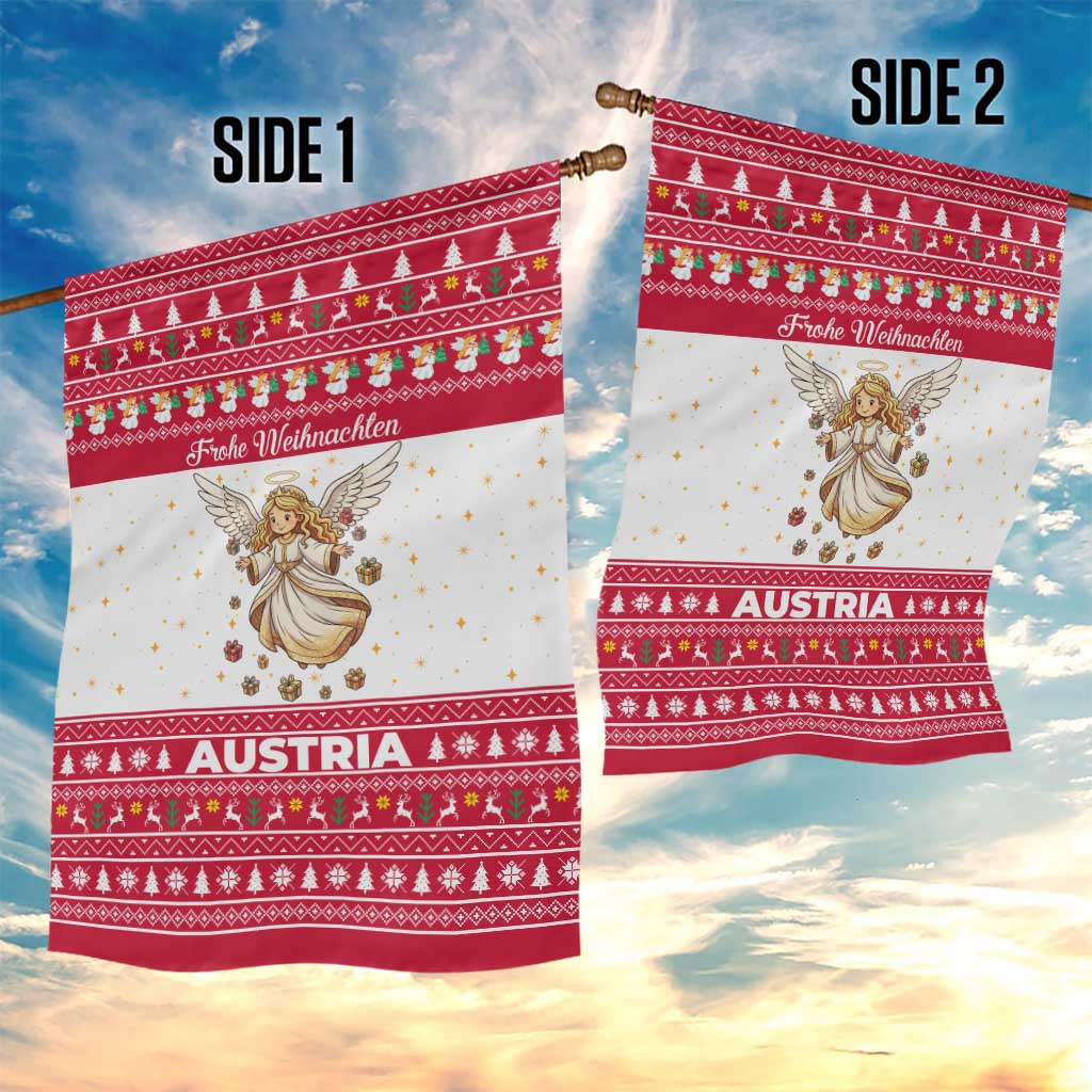 Austria Christmas Garden Flag with Frohe Weihnachten Angel Design and Red White Holiday - Wonder Print Shop