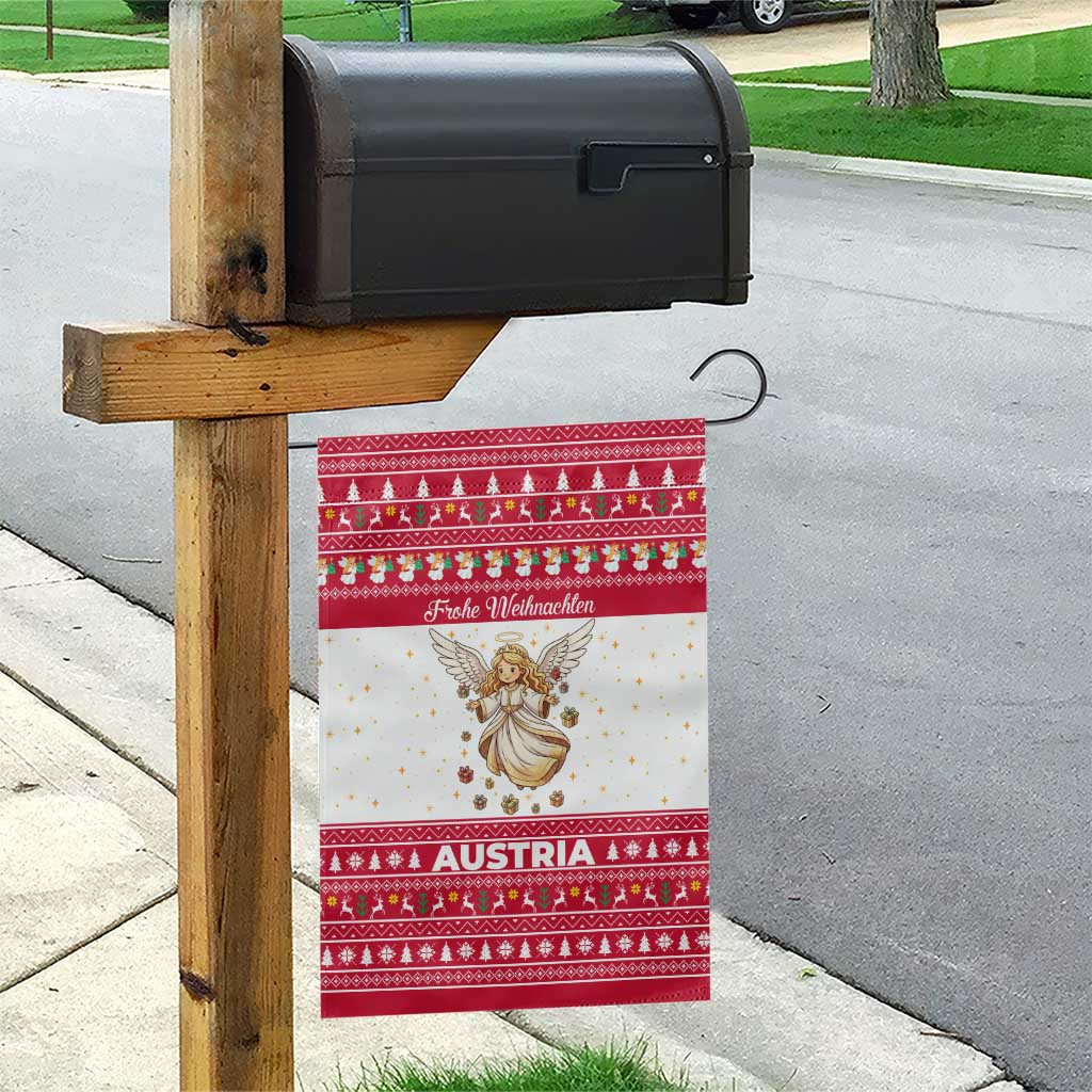 Austria Christmas Garden Flag with Frohe Weihnachten Angel Design and Red White Holiday - Wonder Print Shop