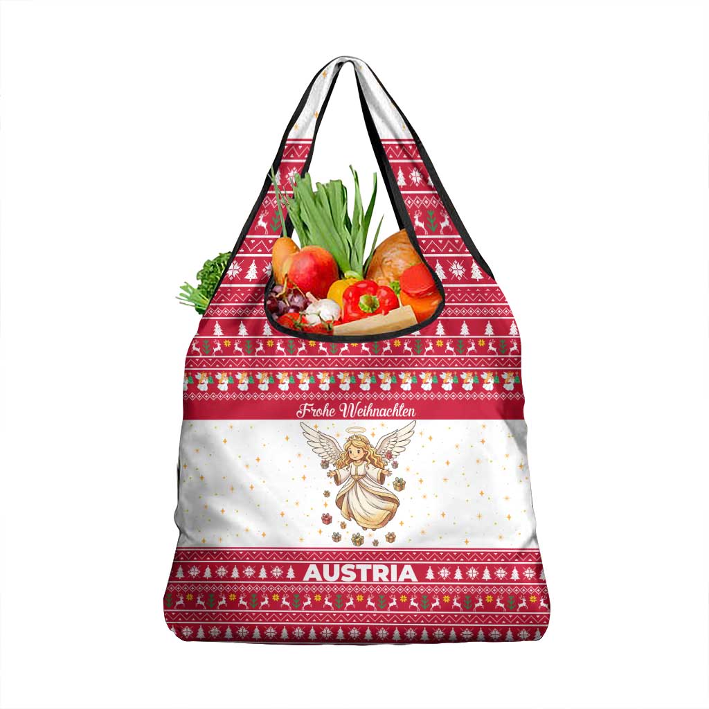 Austria Christmas Grocery Bag with Frohe Weihnachten Angel Design and Red White Holiday - Wonder Print Shop