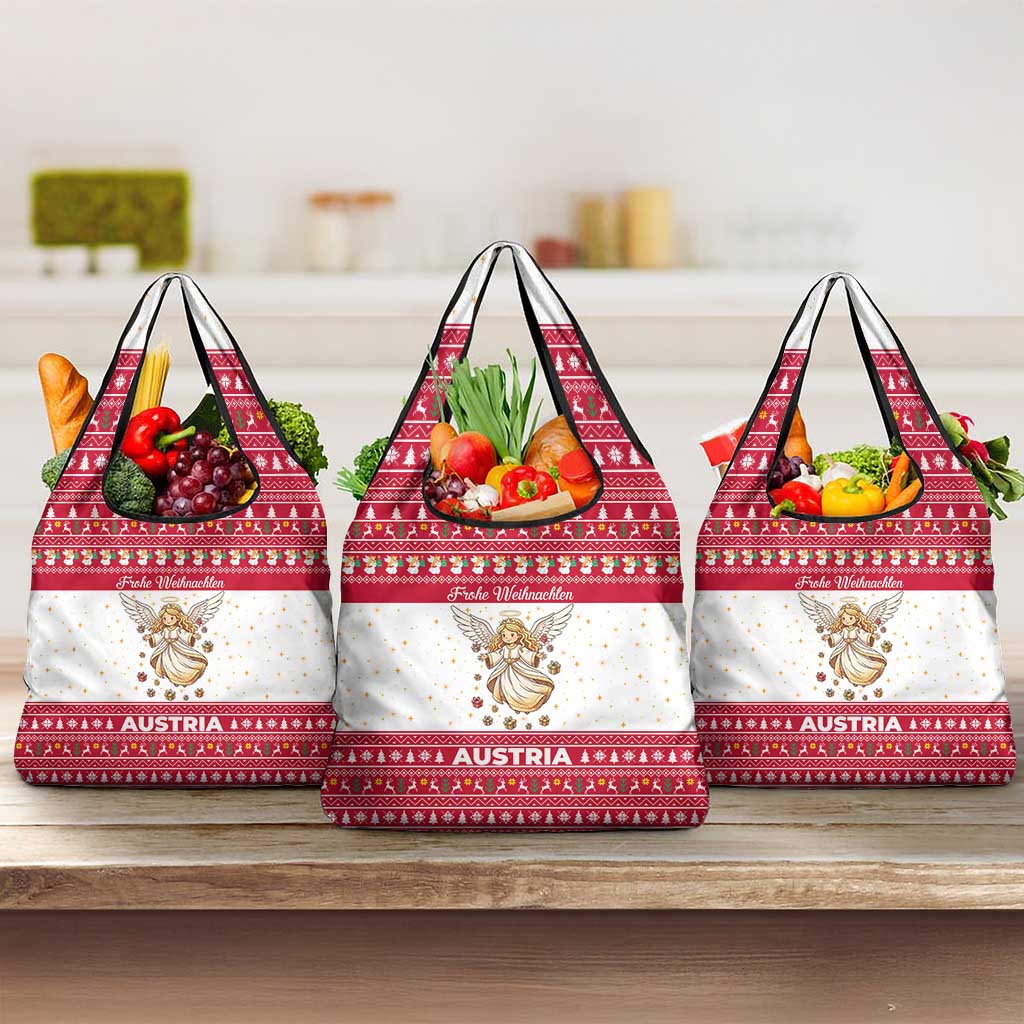 Austria Christmas Grocery Bag with Frohe Weihnachten Angel Design and Red White Holiday - Wonder Print Shop