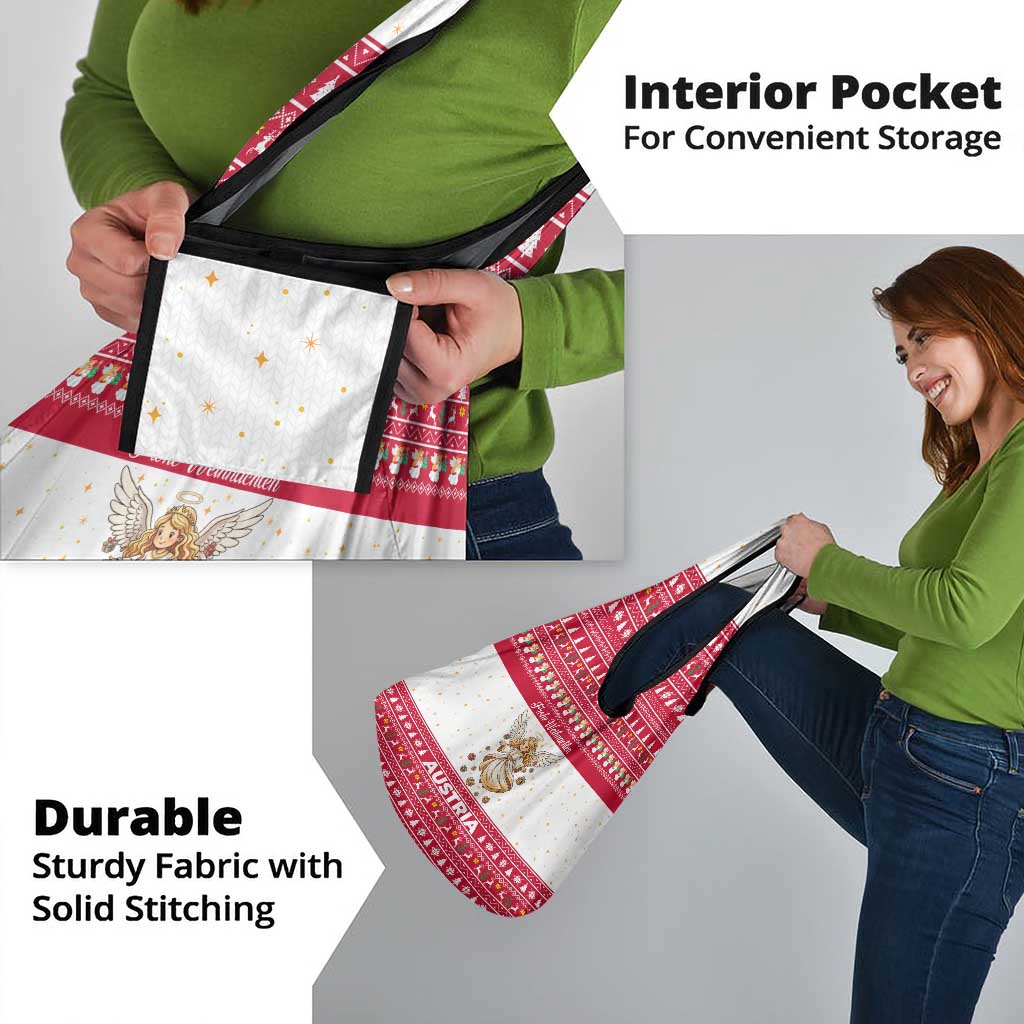 Austria Christmas Grocery Bag with Frohe Weihnachten Angel Design and Red White Holiday - Wonder Print Shop