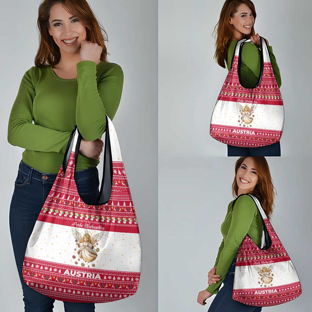 Austria Christmas Grocery Bag with Frohe Weihnachten Angel Design and Red White Holiday - Wonder Print Shop