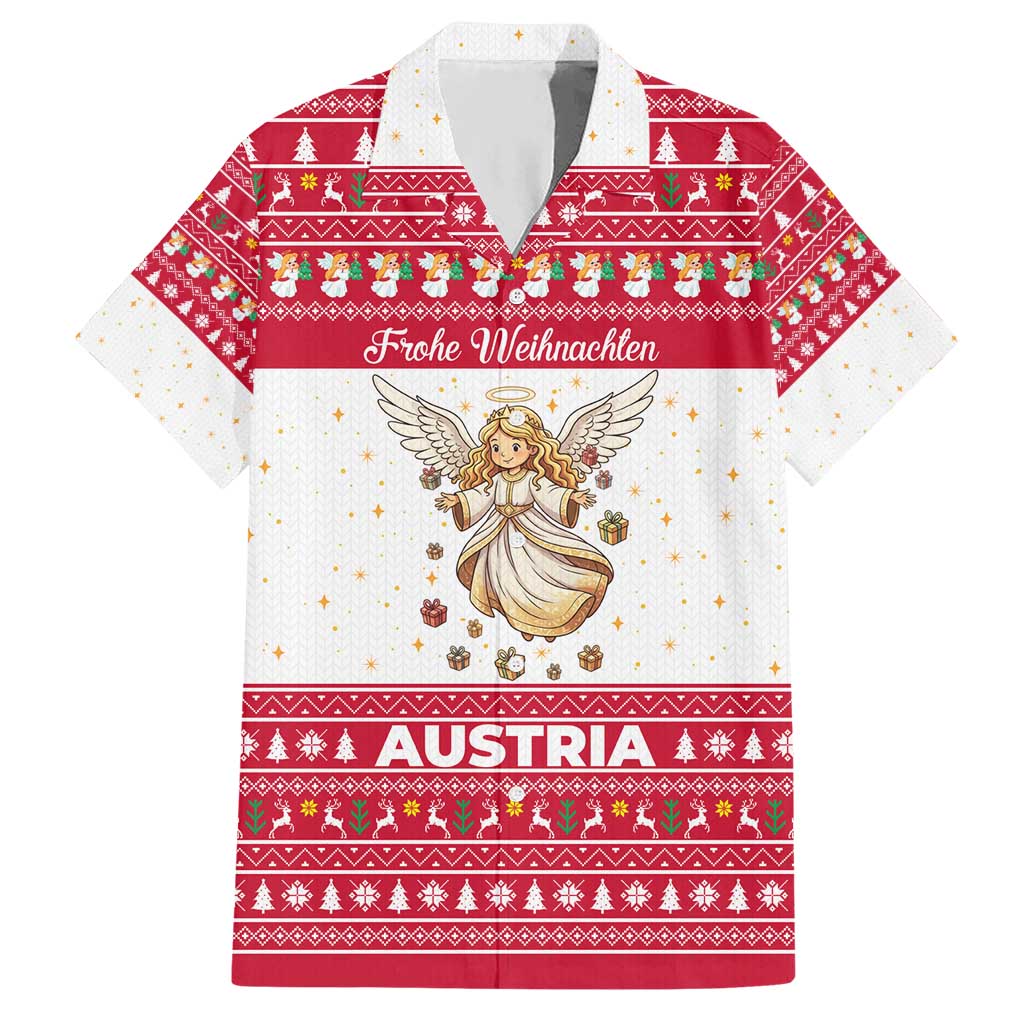 Austria Christmas Hawaiian Shirt with Frohe Weihnachten Angel Design and Red White Holiday - Wonder Print Shop