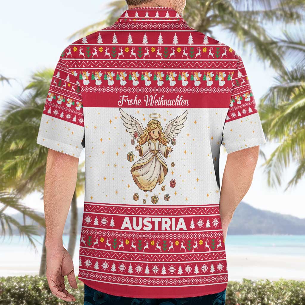 Austria Christmas Hawaiian Shirt with Frohe Weihnachten Angel Design and Red White Holiday - Wonder Print Shop