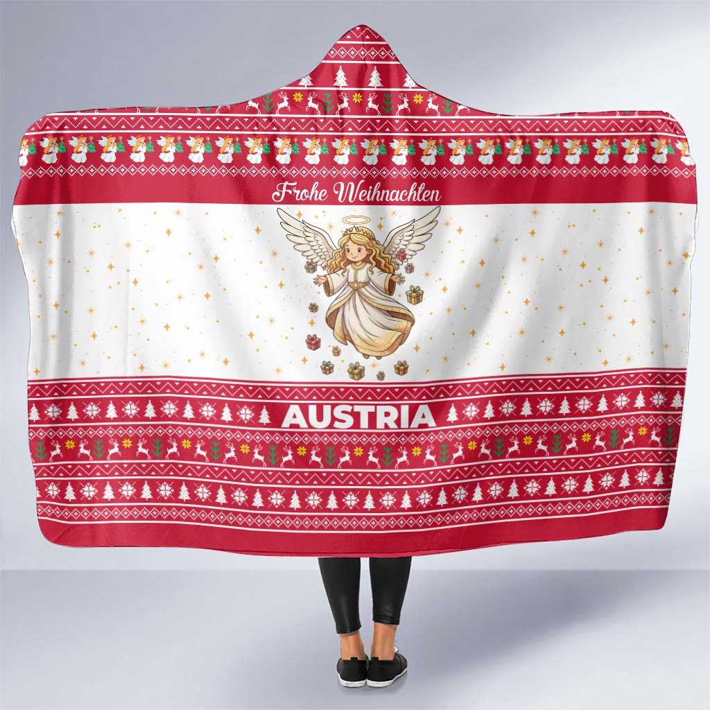 Austria Christmas Hooded Blanket with Frohe Weihnachten Angel Design and Red White Holiday - Wonder Print Shop