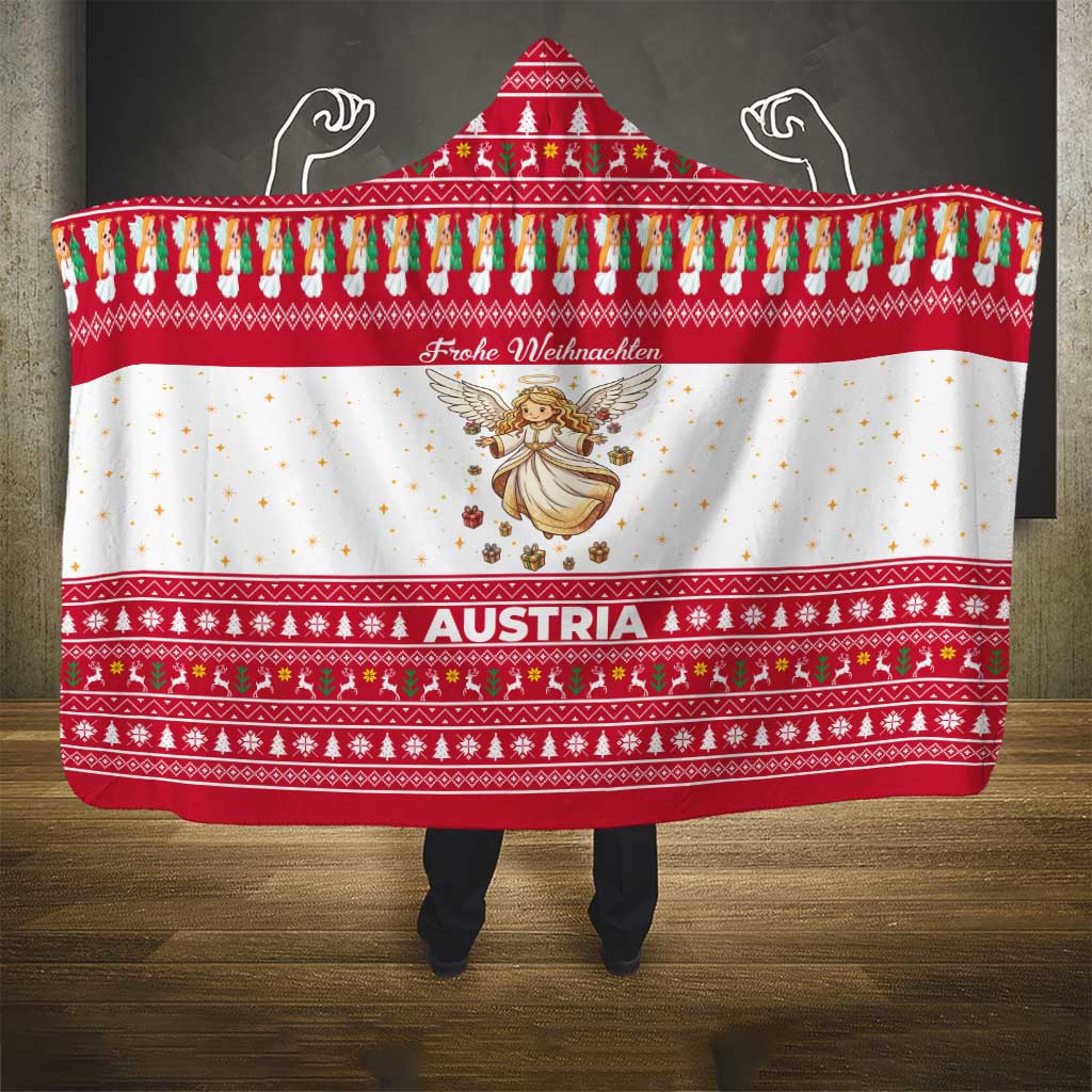 Austria Christmas Hooded Blanket with Frohe Weihnachten Angel Design and Red White Holiday - Wonder Print Shop