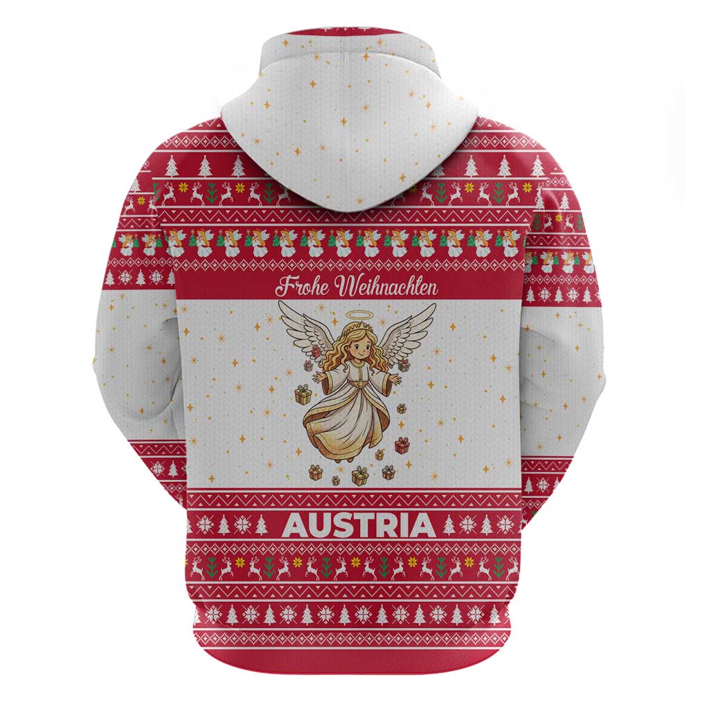 Austria Christmas Hoodie with Frohe Weihnachten Angel Design and Red White Holiday - Wonder Print Shop