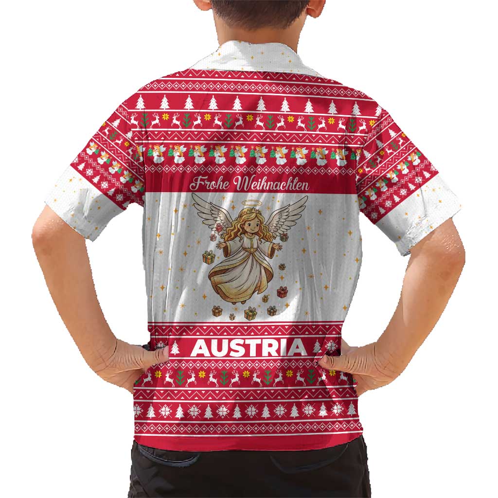 Austria Christmas Kid Hawaiian Shirt with Frohe Weihnachten Angel Design and Red White Holiday - Wonder Print Shop