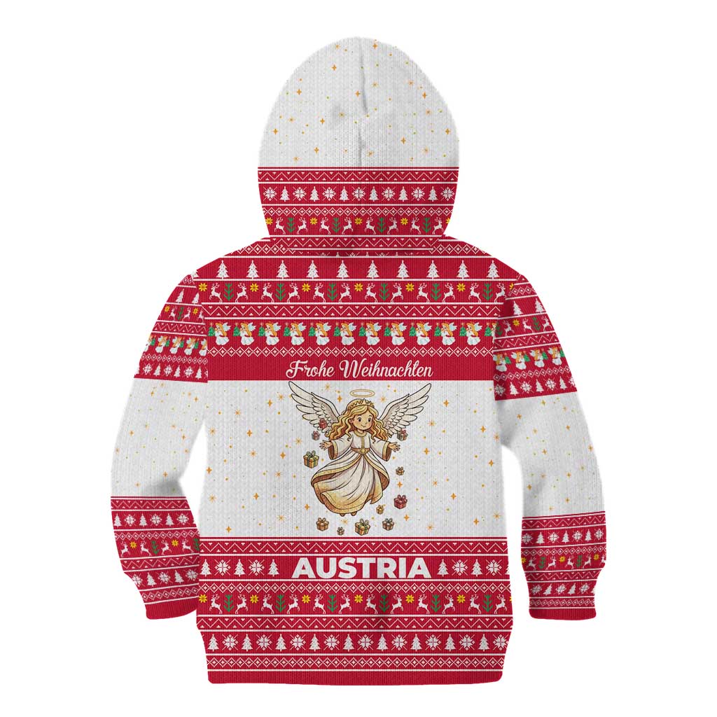 Austria Christmas Kid Hoodie with Frohe Weihnachten Angel Design and Red White Holiday - Wonder Print Shop