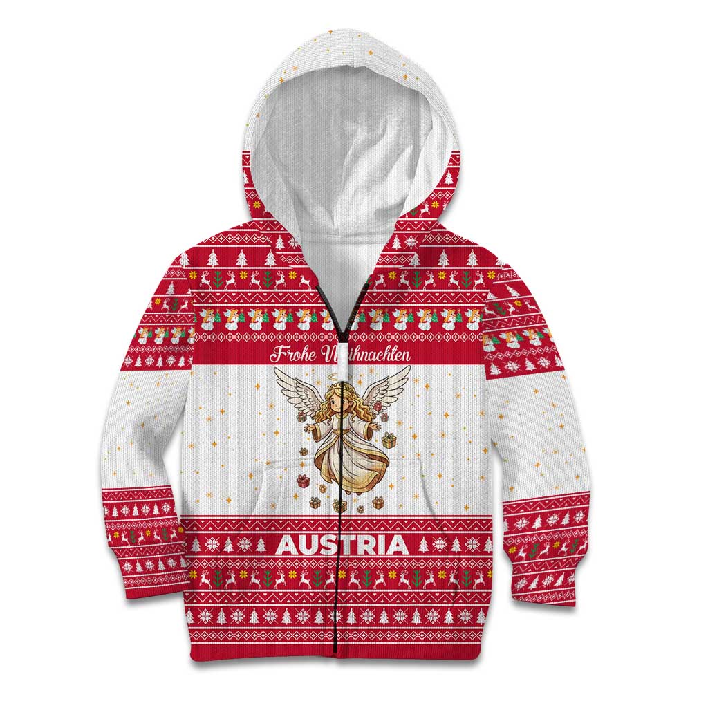 Austria Christmas Kid Hoodie with Frohe Weihnachten Angel Design and Red White Holiday - Wonder Print Shop