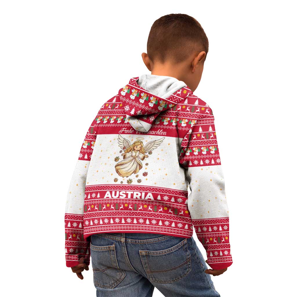 Austria Christmas Kid Hoodie with Frohe Weihnachten Angel Design and Red White Holiday - Wonder Print Shop