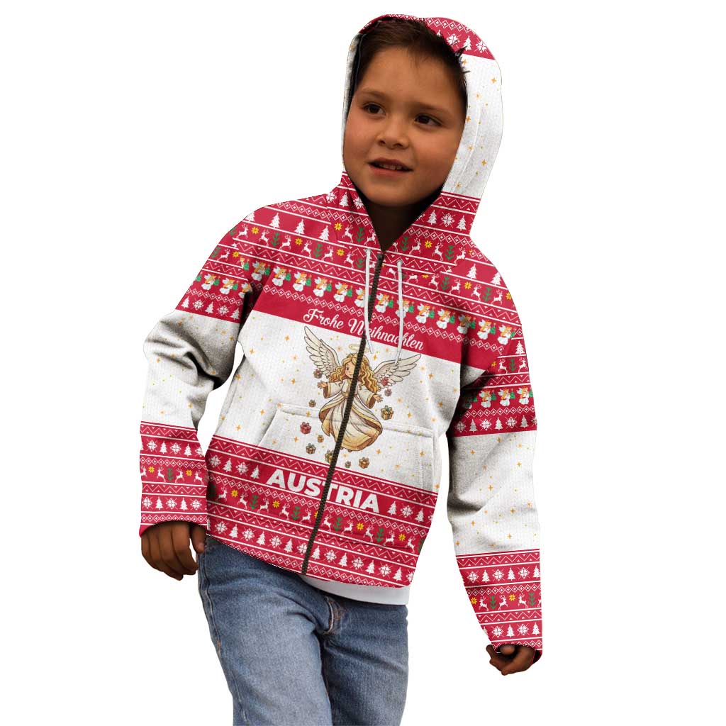 Austria Christmas Kid Hoodie with Frohe Weihnachten Angel Design and Red White Holiday - Wonder Print Shop