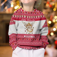 Austria Christmas Kid Ugly Christmas Sweater with Frohe Weihnachten Angel Design and Red White Holiday - Wonder Print Shop