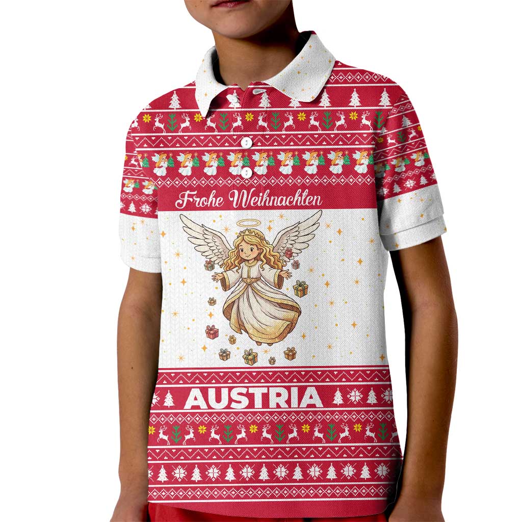 Austria Christmas Kid Polo Shirt with Frohe Weihnachten Angel Design and Red White Holiday - Wonder Print Shop