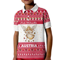 Austria Christmas Kid Polo Shirt with Frohe Weihnachten Angel Design and Red White Holiday - Wonder Print Shop
