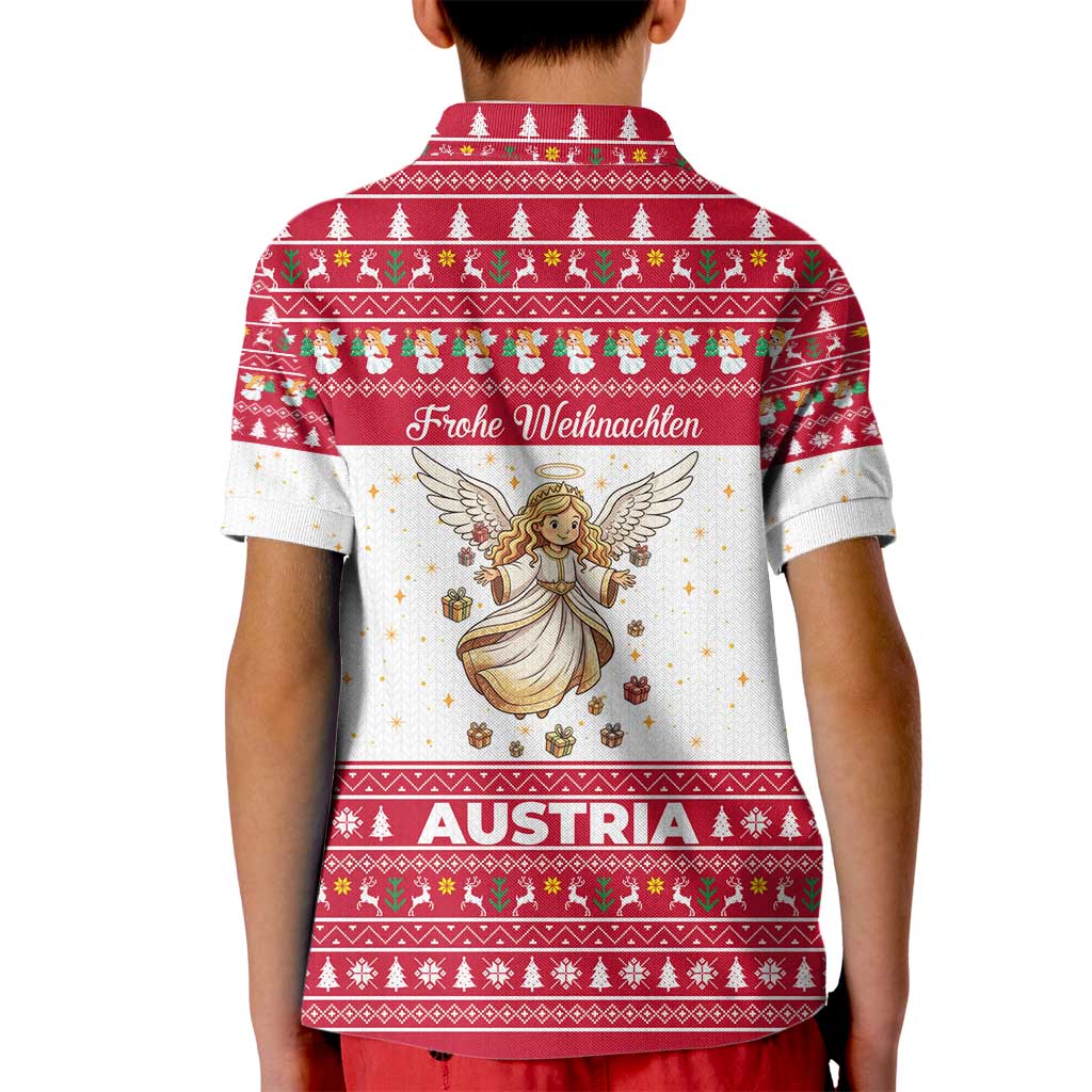 Austria Christmas Kid Polo Shirt with Frohe Weihnachten Angel Design and Red White Holiday - Wonder Print Shop