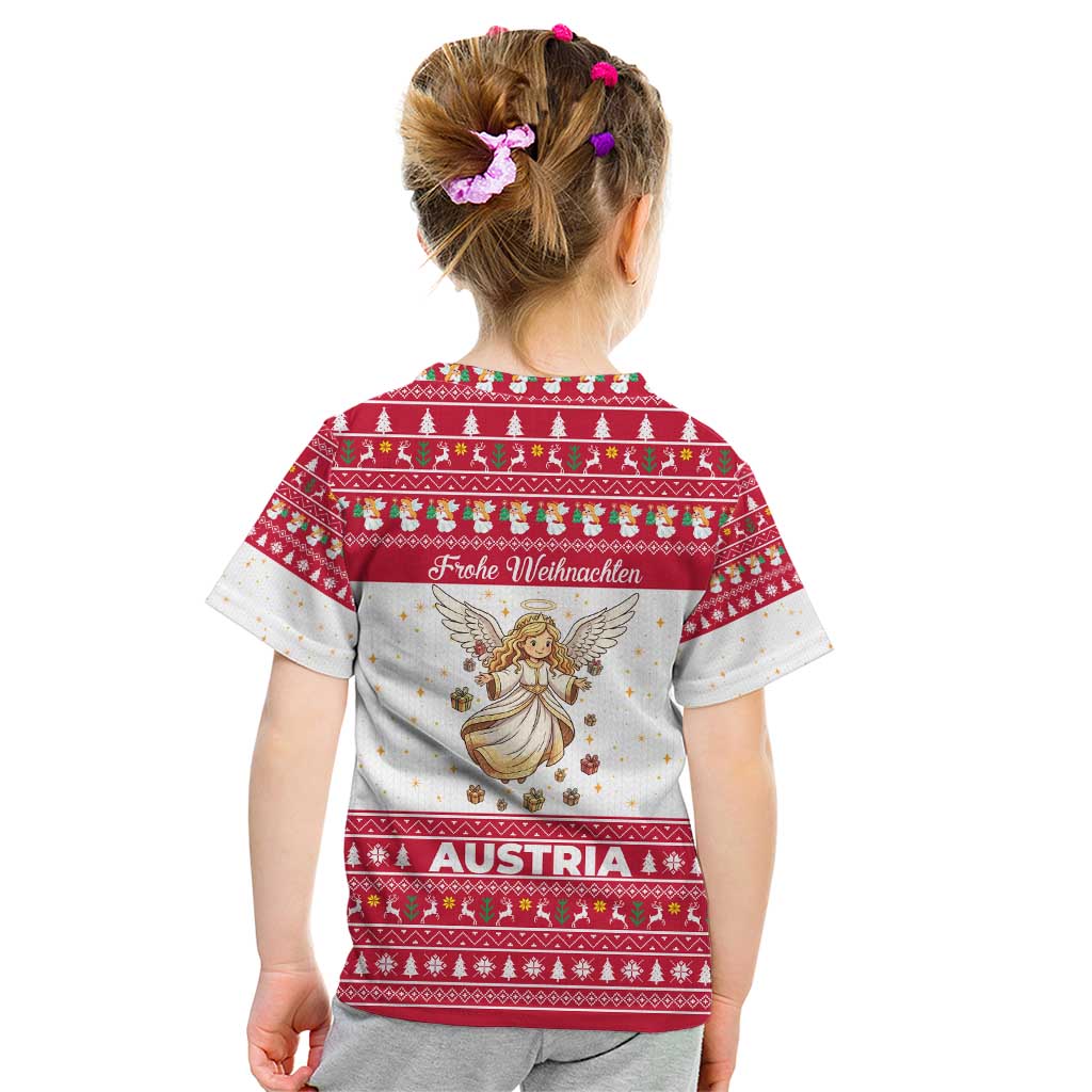 Austria Christmas Kid T Shirt with Frohe Weihnachten Angel Design and Red White Holiday - Wonder Print Shop
